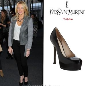 Authentic Yves Saint Laurent Black Pebbled Leather Tribtoo Tribute 105 Pumps